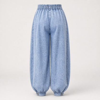 Relaxed Pleated High-Waist Wide-Leg Jeans