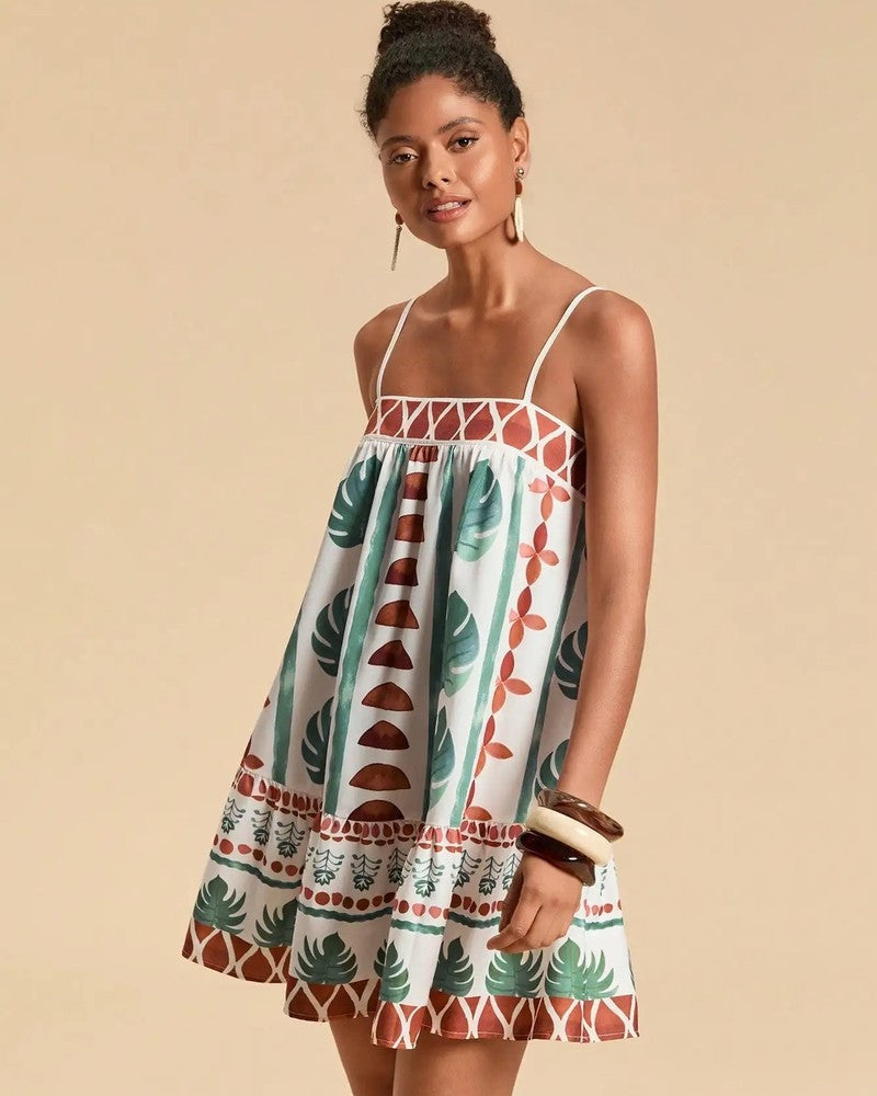 Relaxed Printed Spaghetti Strap Mini Dress