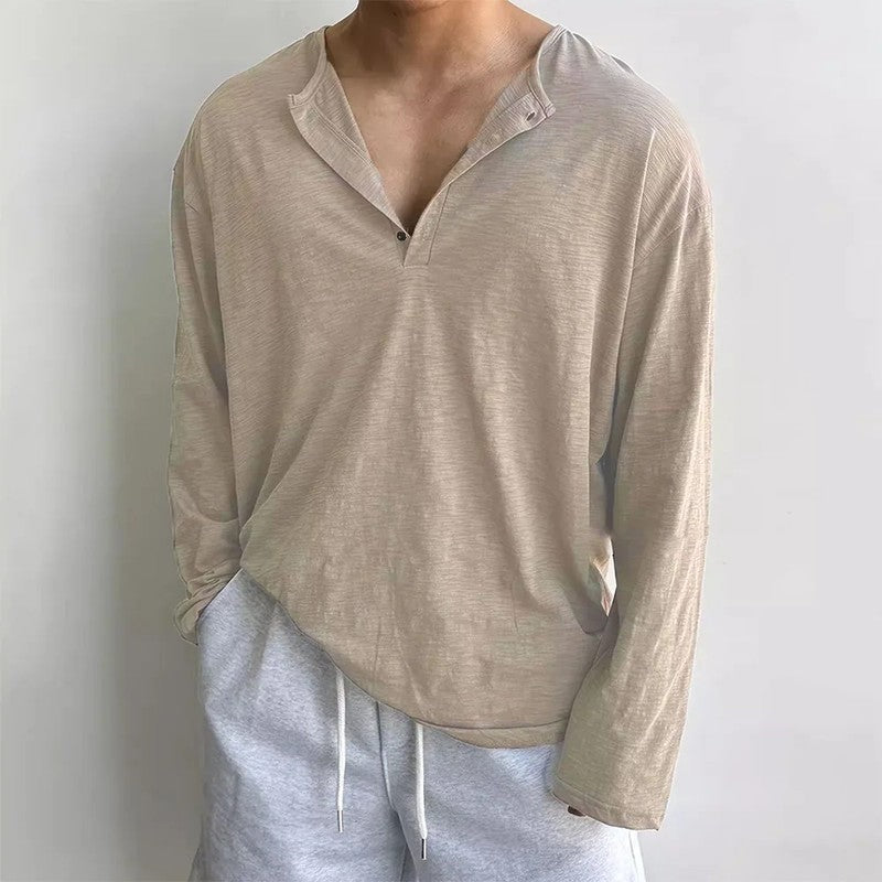 Relaxed Slub Knit Long Sleeve Henley