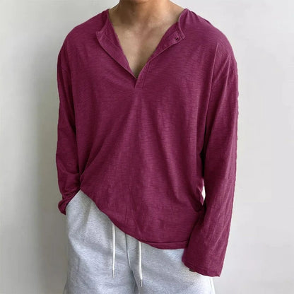 Relaxed Slub Knit Long Sleeve Henley
