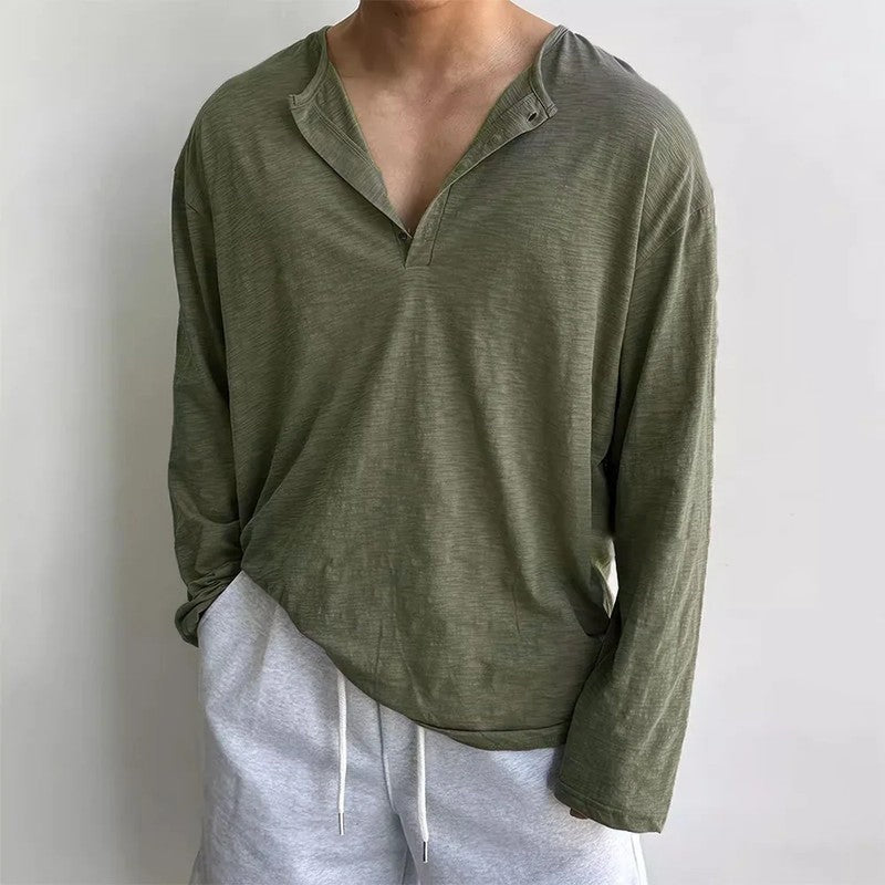 Relaxed Slub Knit Long Sleeve Henley