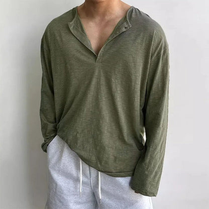 Relaxed Slub Knit Long Sleeve Henley