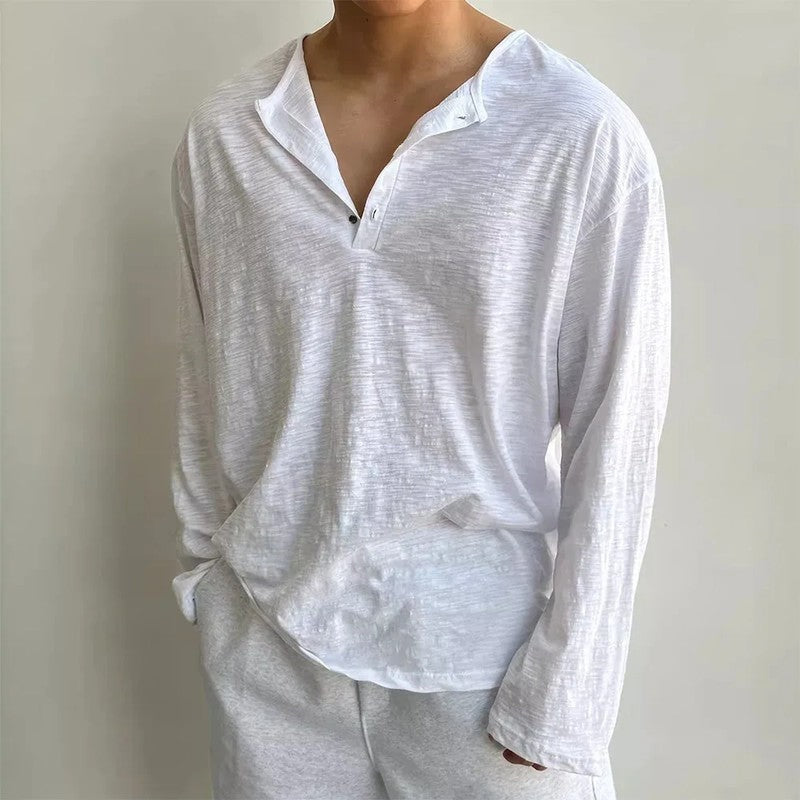 Relaxed Slub Knit Long Sleeve Henley