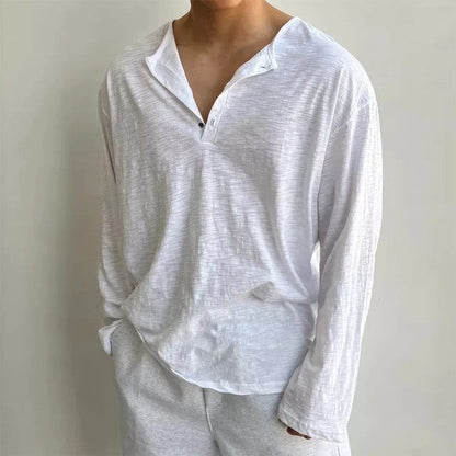 Relaxed Slub Knit Long Sleeve Henley