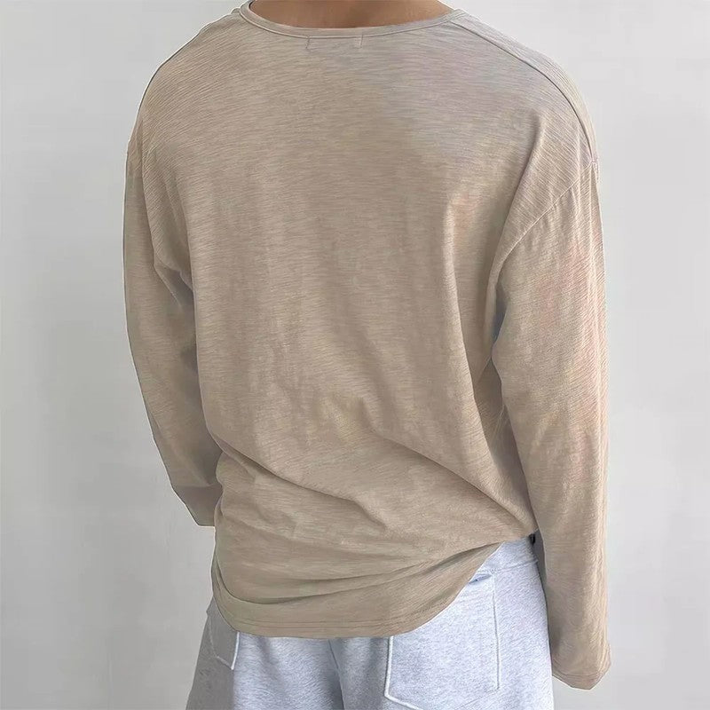 Relaxed Slub Knit Long Sleeve Henley