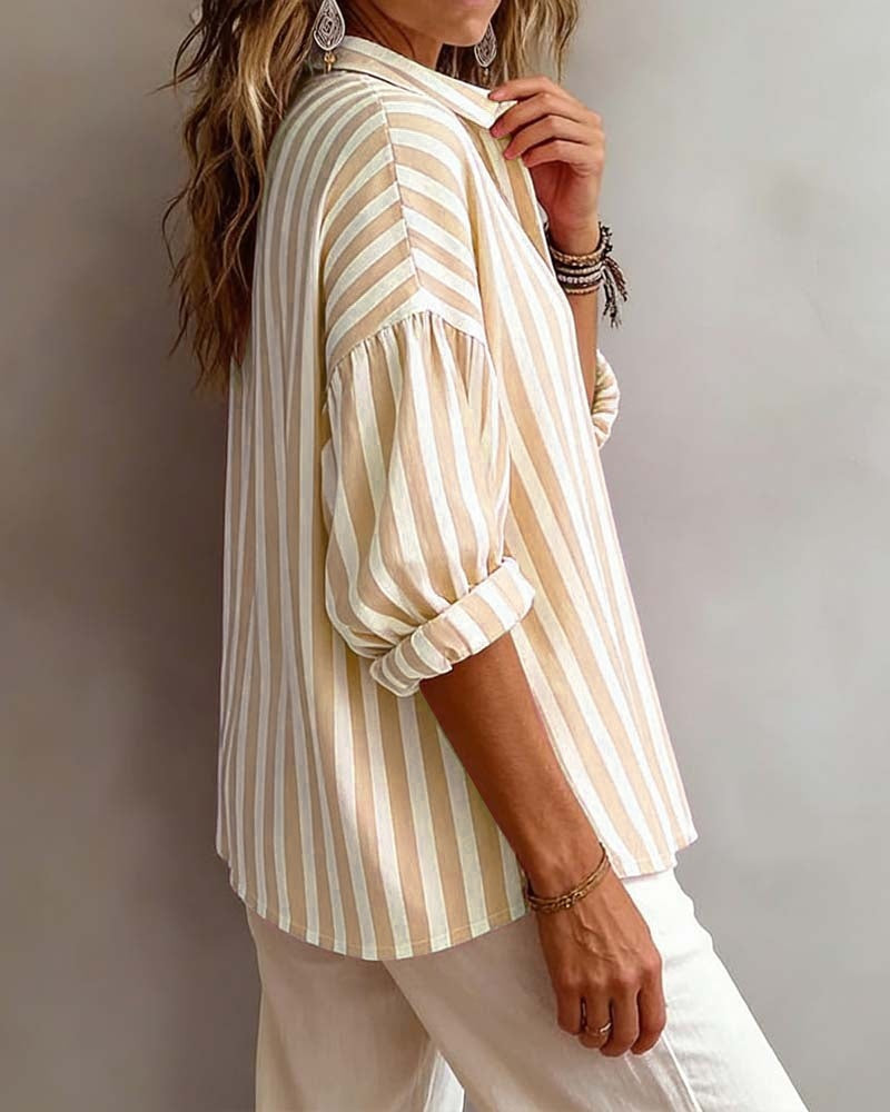 Relaxed Stripe Cotton Button-Up Shirt