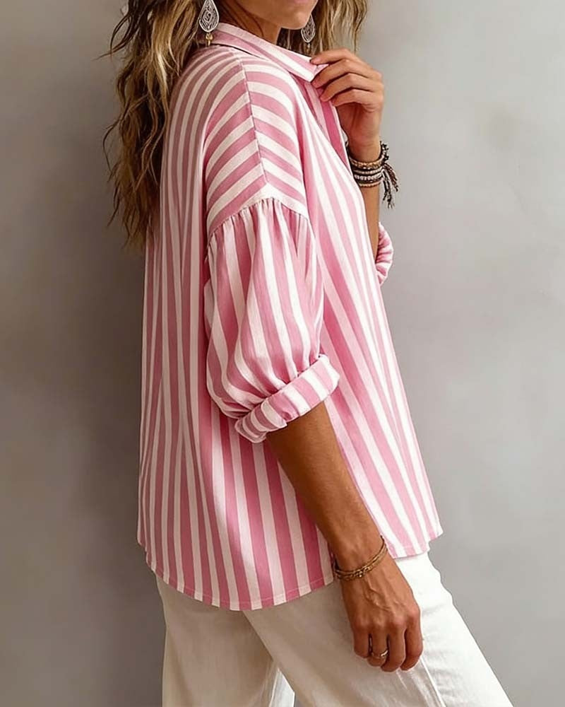Relaxed Stripe Cotton Button-Up Shirt