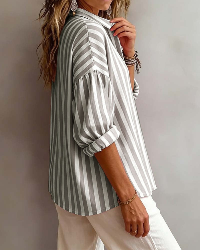 Relaxed Stripe Cotton Button-Up Shirt