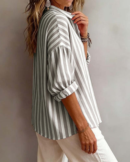 Relaxed Stripe Cotton Button-Up Shirt