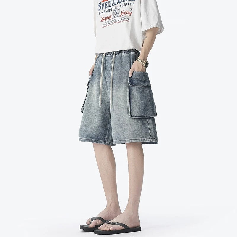 Relaxed Utility Pocket Denim Shorts