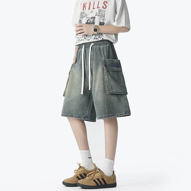 Relaxed Utility Pocket Denim Shorts
