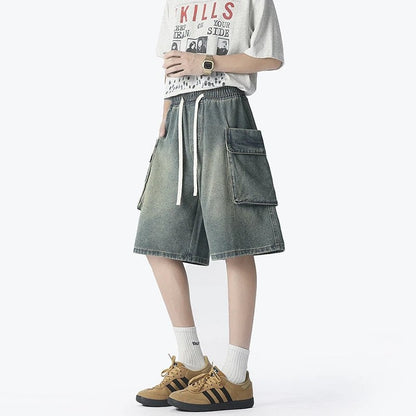 Relaxed Utility Pocket Denim Shorts