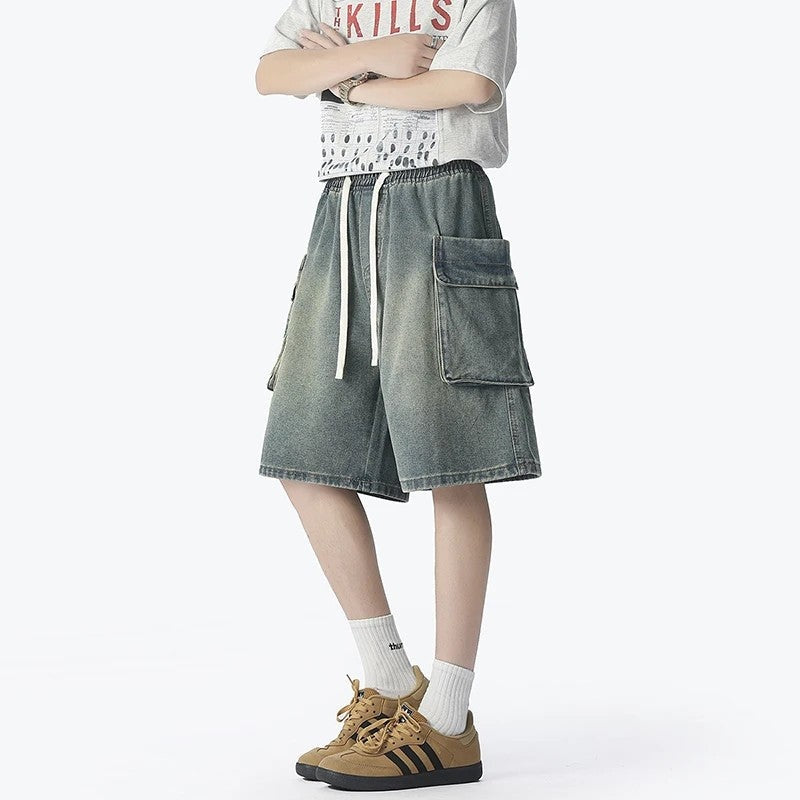 Relaxed Utility Pocket Denim Shorts