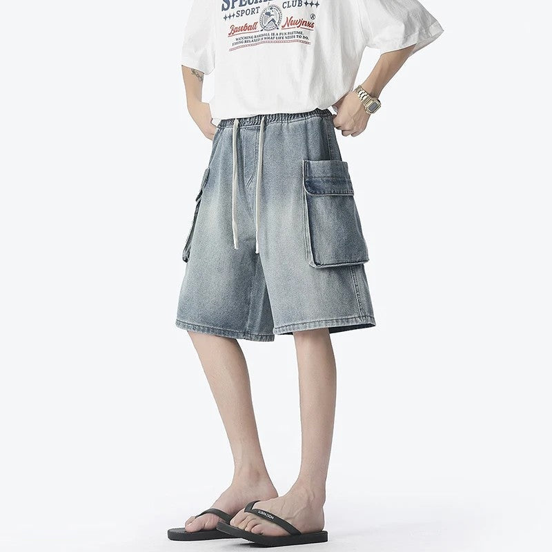 Relaxed Utility Pocket Denim Shorts