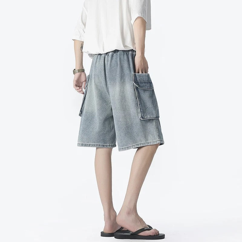 Relaxed Utility Pocket Denim Shorts