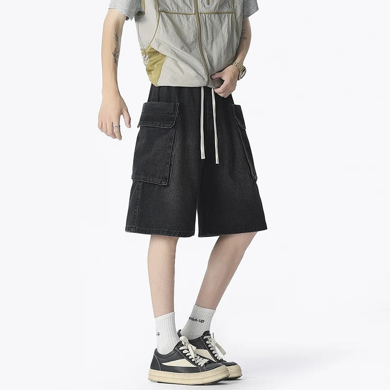 Relaxed Utility Pocket Denim Shorts