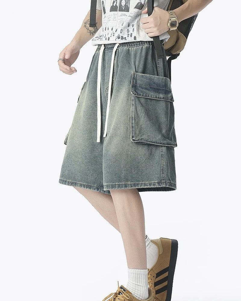 Relaxed Utility Pocket Denim Shorts