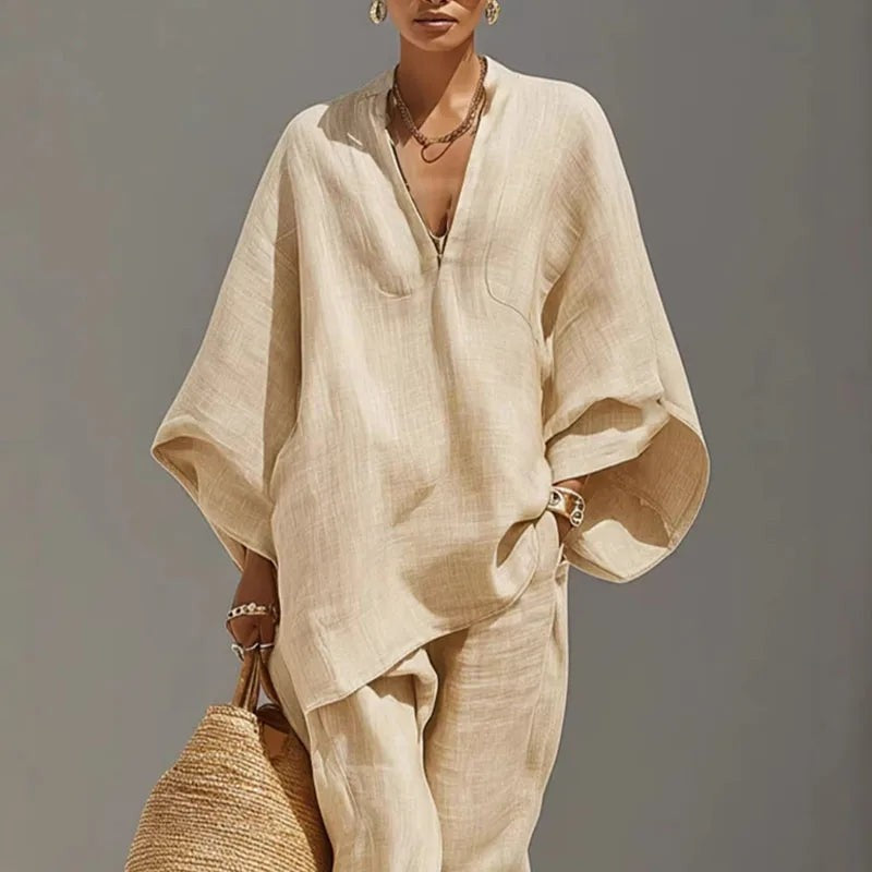 Relaxed V-Neck Linen Tunic Top