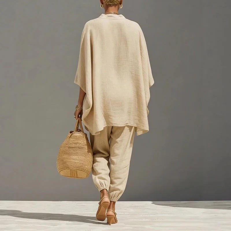 Relaxed V-Neck Linen Tunic Top