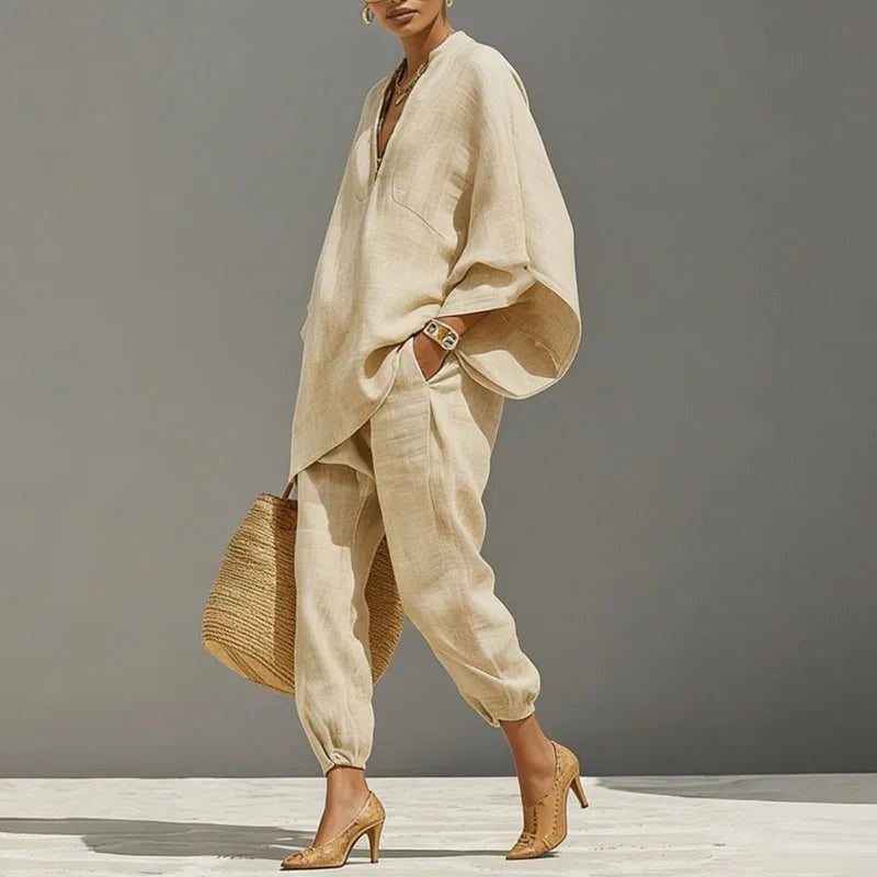 Relaxed V-Neck Linen Tunic Top