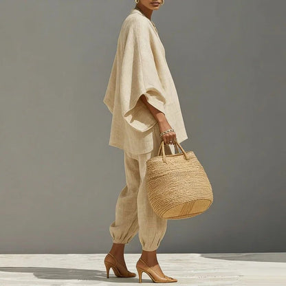 Relaxed V-Neck Linen Tunic Top