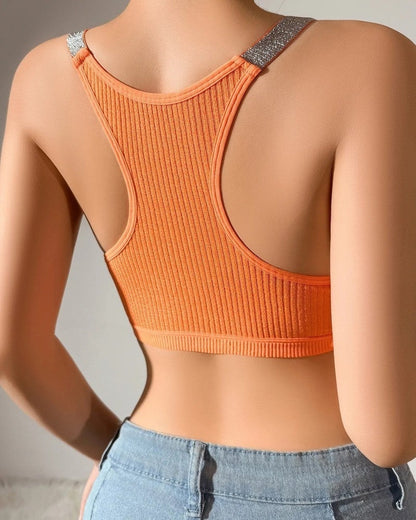 Ribbed Glitter Strap Crop Top
