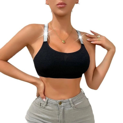 Ribbed Glitter Strap Crop Top