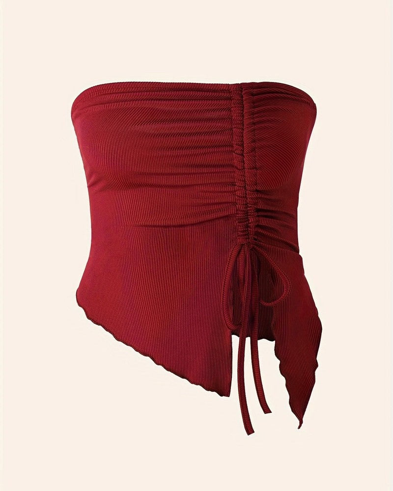 Ruched Asymmetric Hem Tube Top