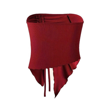 Ruched Asymmetric Hem Tube Top