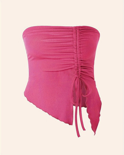 Ruched Asymmetric Hem Tube Top