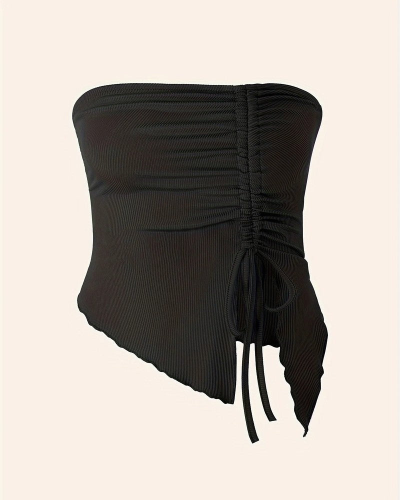 Ruched Asymmetric Hem Tube Top