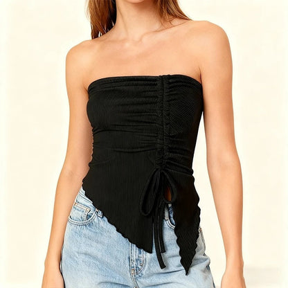 Ruched Asymmetric Hem Tube Top