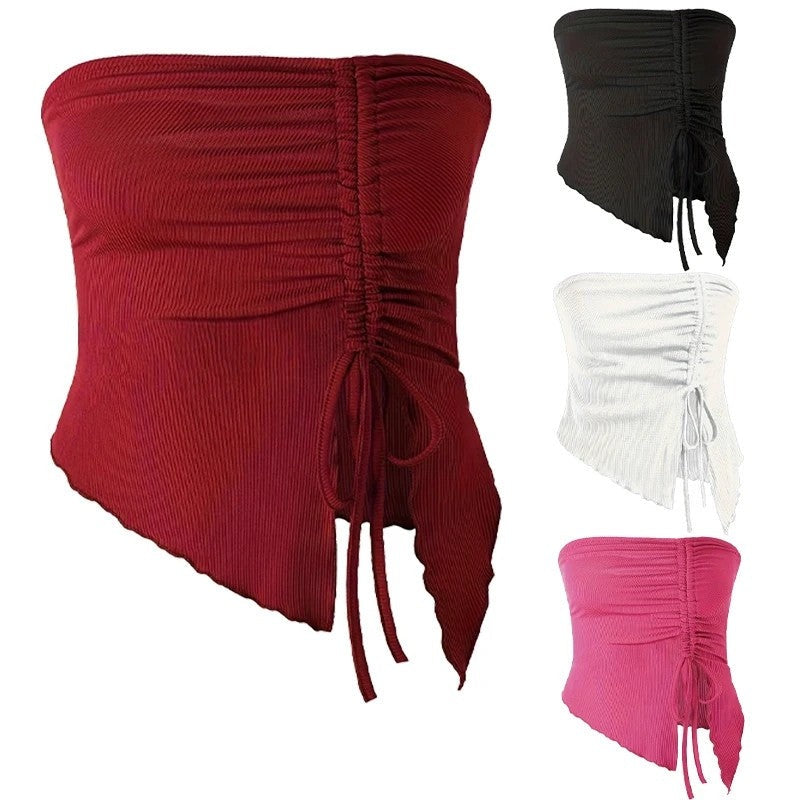 Ruched Asymmetric Hem Tube Top
