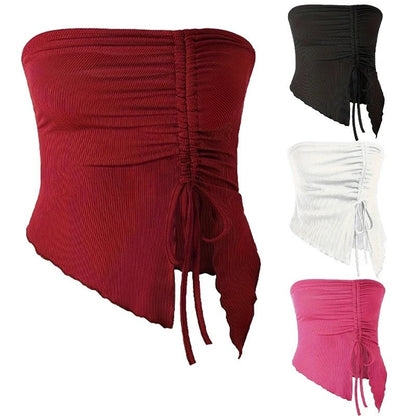Ruched Asymmetric Hem Tube Top