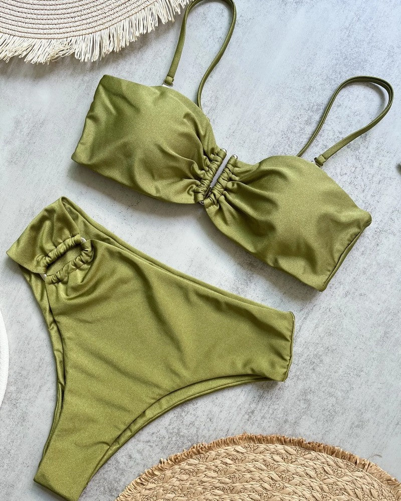 Ruched Bandeau High Waist Swimsuit