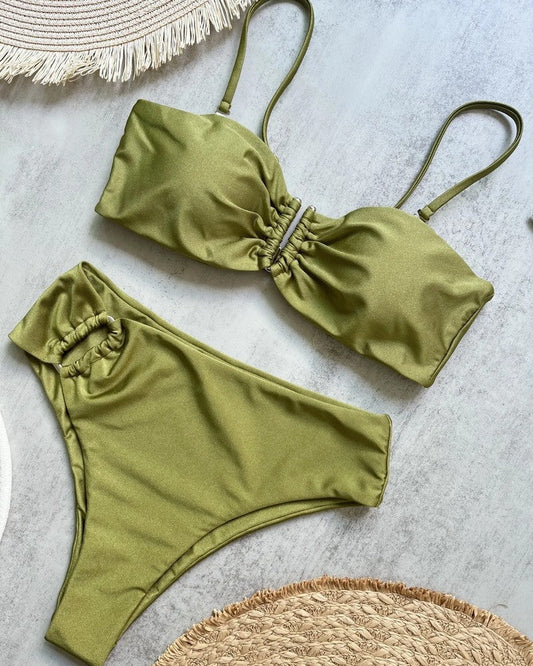 Ruched Bandeau High Waist Swimsuit