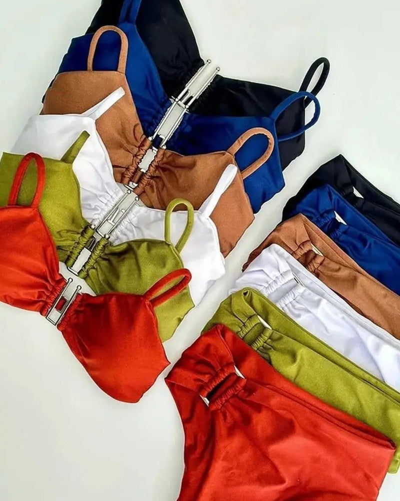 Ruched Bandeau High Waist Swimsuit