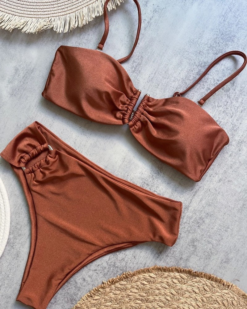 Ruched Bandeau High Waist Swimsuit