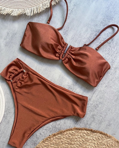 Ruched Bandeau High Waist Swimsuit