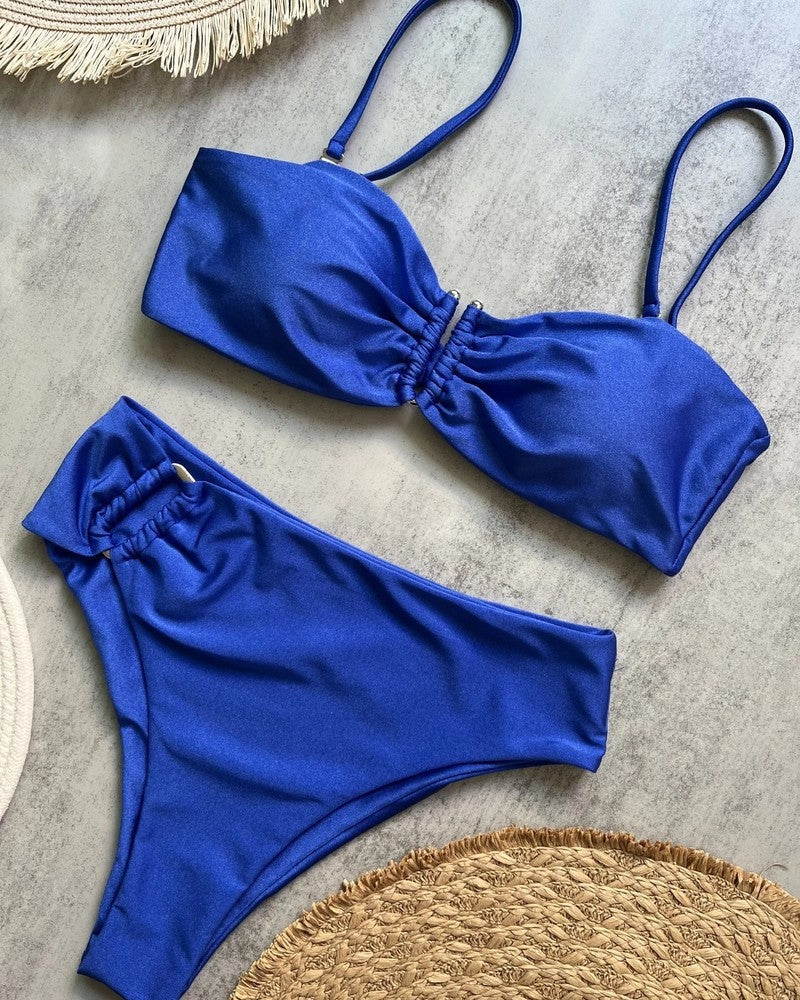 Ruched Bandeau High Waist Swimsuit