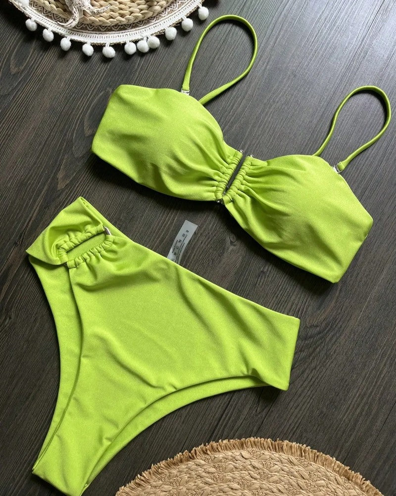 Ruched Bandeau High Waist Swimsuit