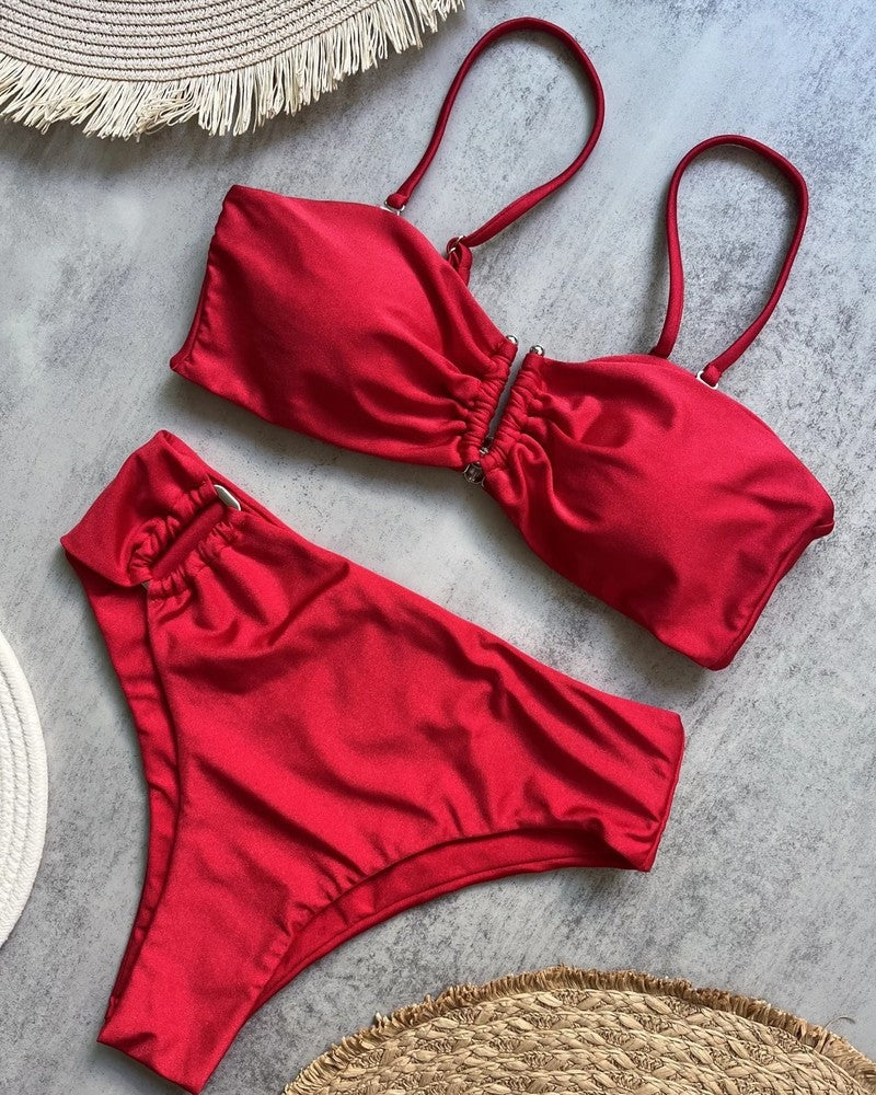 Ruched Bandeau High Waist Swimsuit