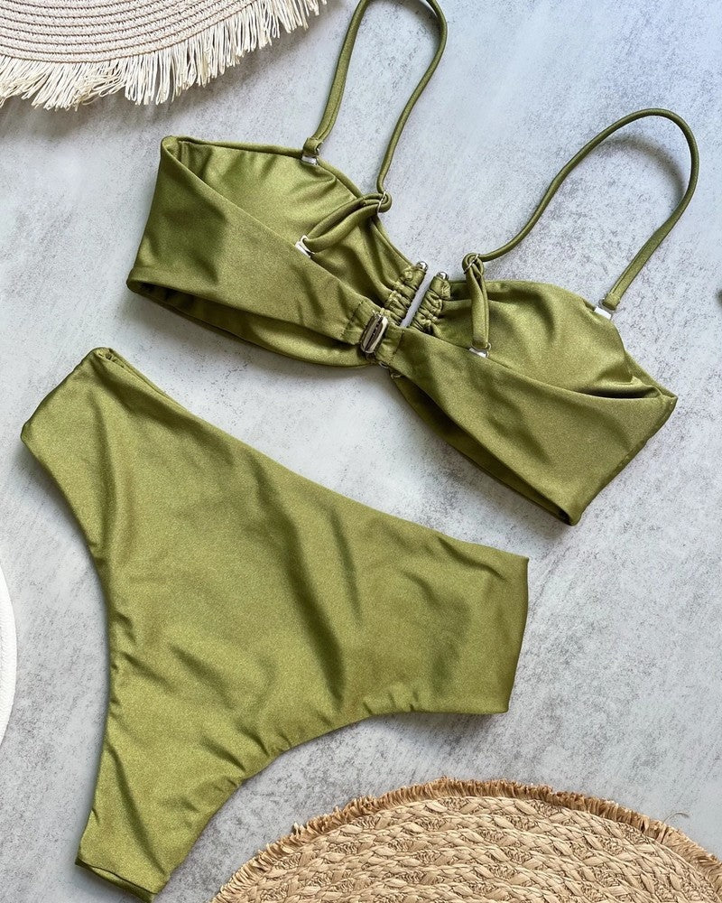 Ruched Bandeau High Waist Swimsuit