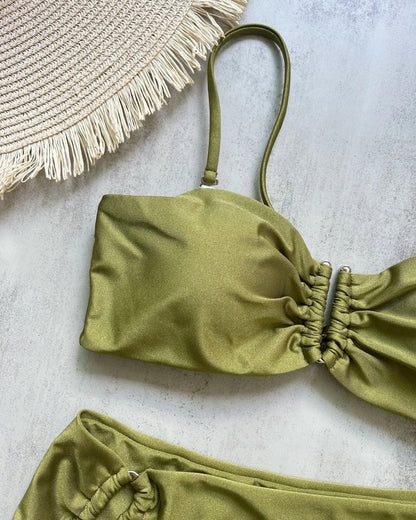 Ruched Bandeau High Waist Swimsuit