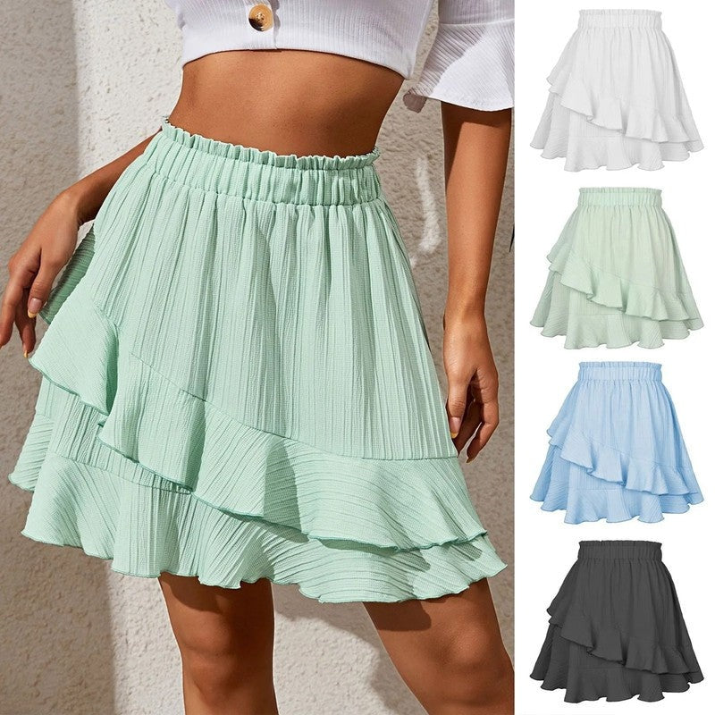 Ruffle Tiered Elastic Waist Mini Skirt