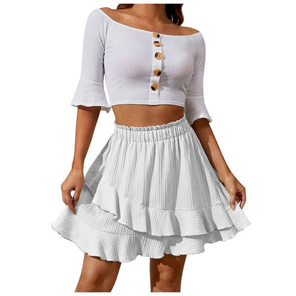 Ruffle Tiered Elastic Waist Mini Skirt