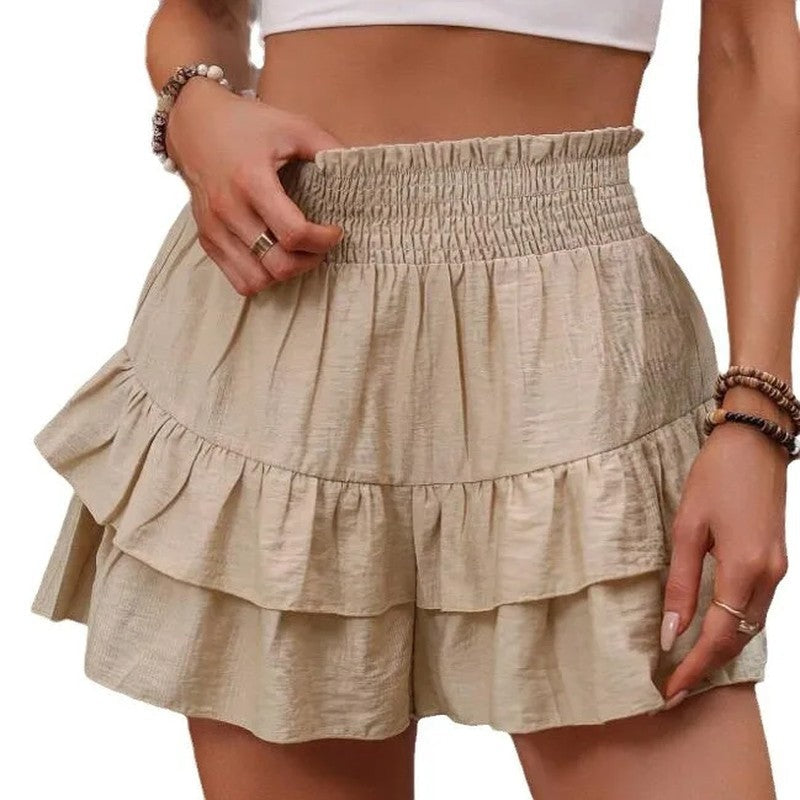 Ruffle Tiered Elastic Waist Shorts