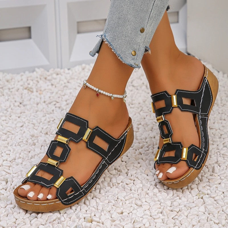 Sereni Square Cutout Slide Sandals