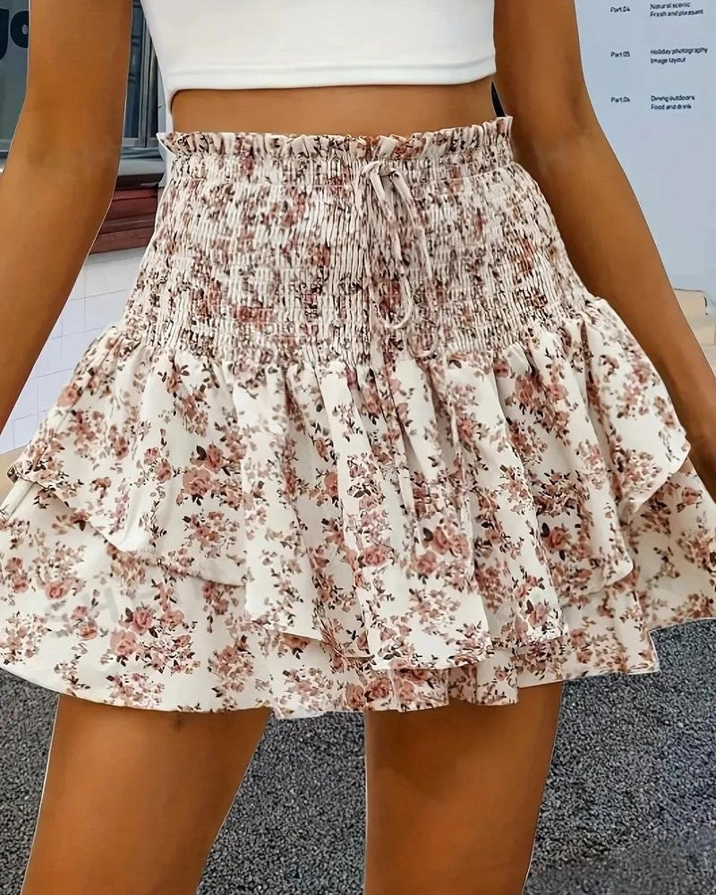 Smocked Ruffle High Waist Shorts