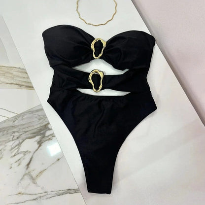 Strapless Cutout Metal Detail Swimsuit